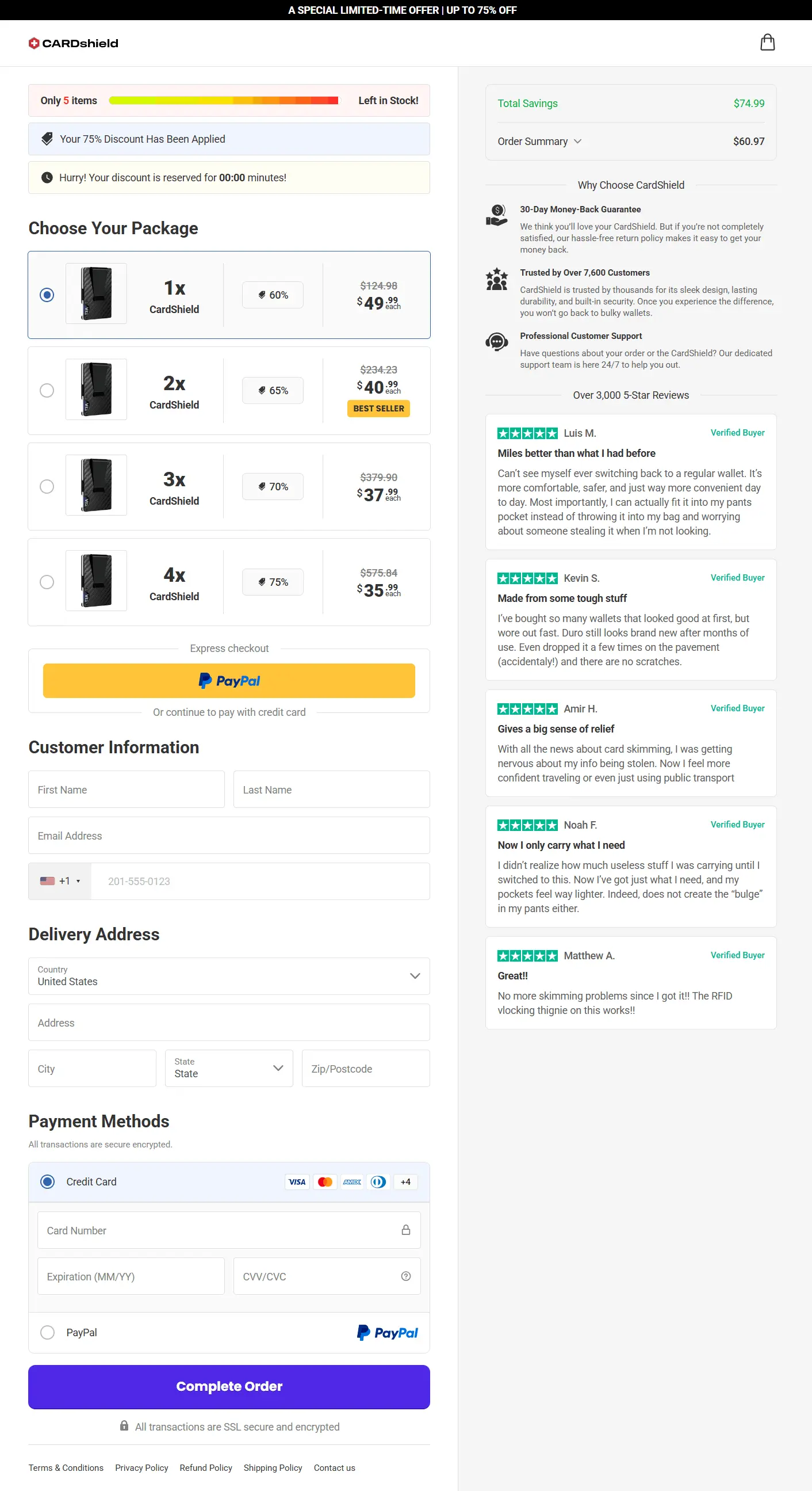 RFID Wallet CardShield checkout page